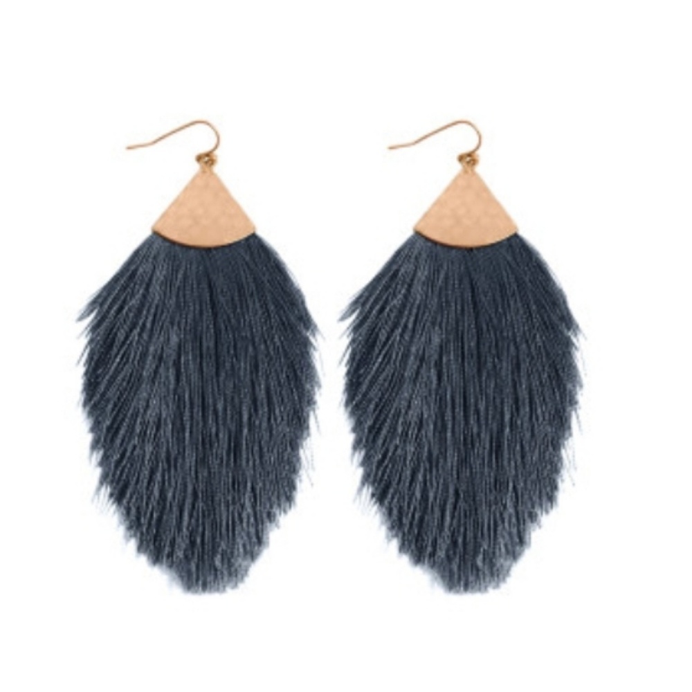Dark Grey Large Tassel Earrings